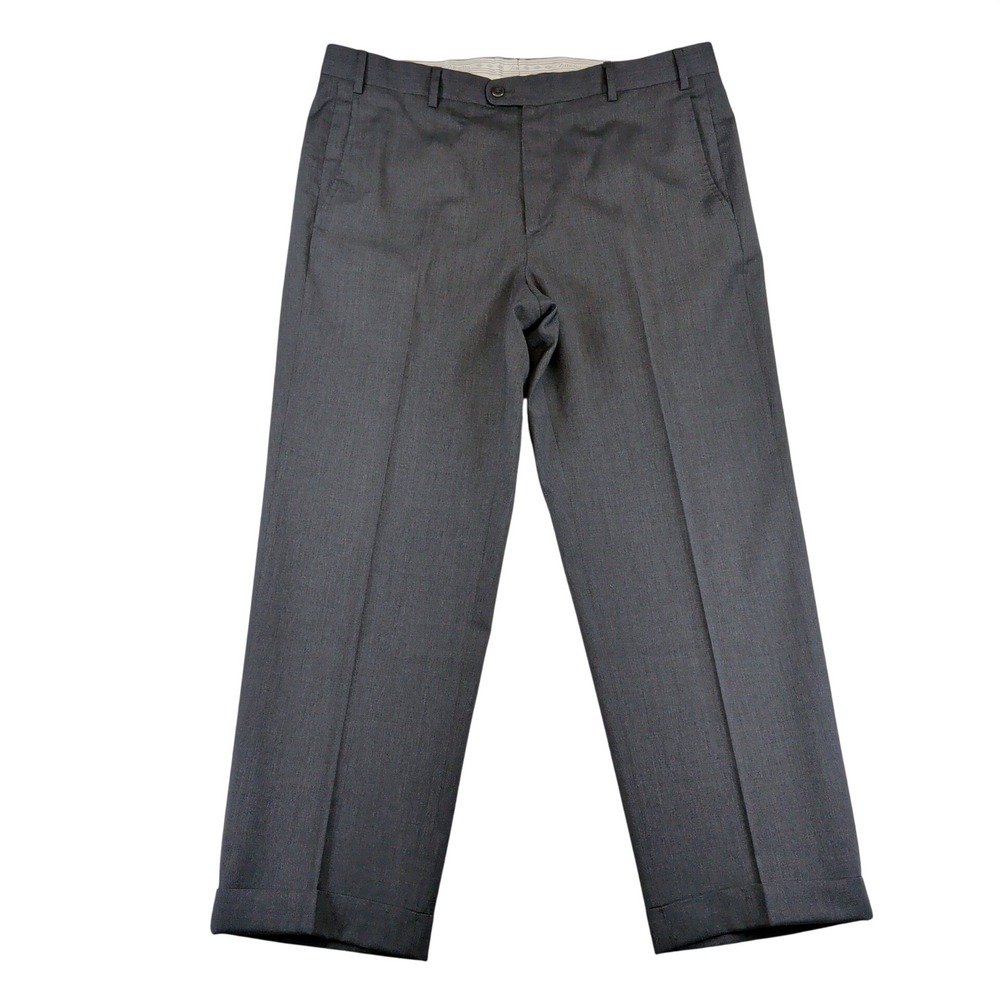 Zanella Todd Gray 100% Virgin Wool Flat Front Cuffed Dress Pants Mens 36